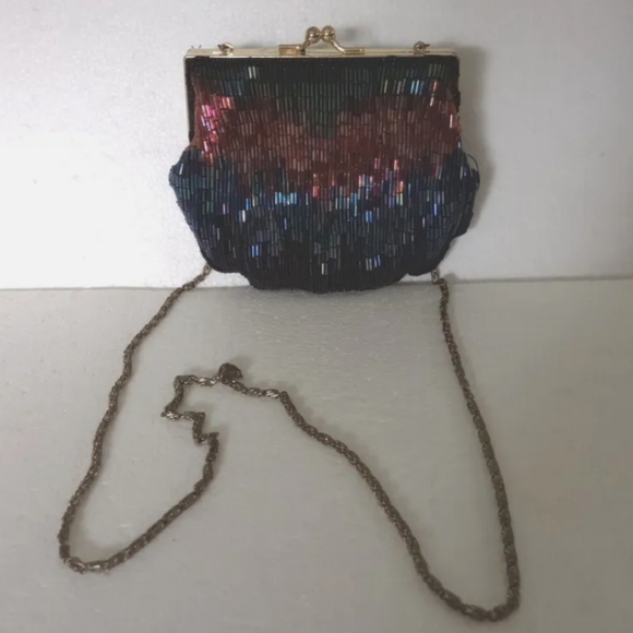 La Regale Vintage Black Bugle Beaded Evening Bag - Picture 3 of 5